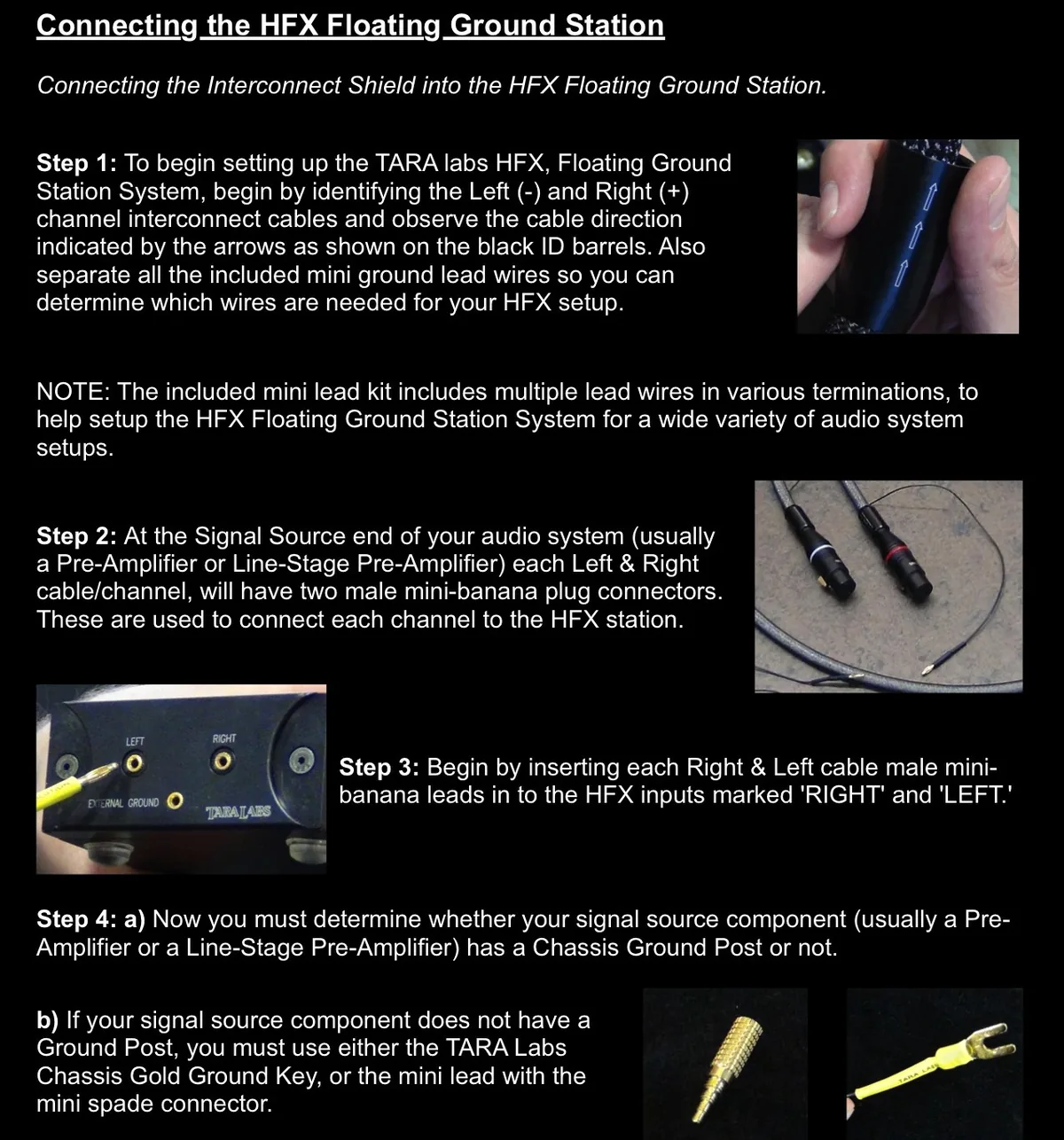 Connecting the HFX Floating Ground Station, steps 1 to 4 (instruction sheet)